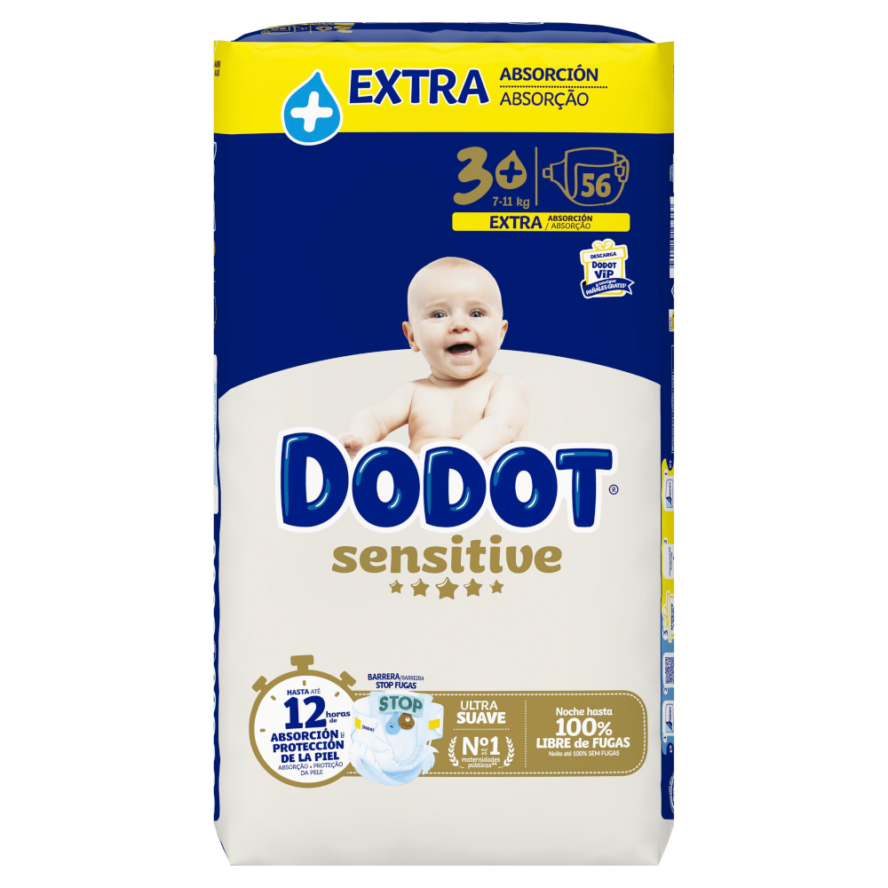 Dodot Sensitive Extra-Jumbo Pack Talla 3+ - 56 uds.