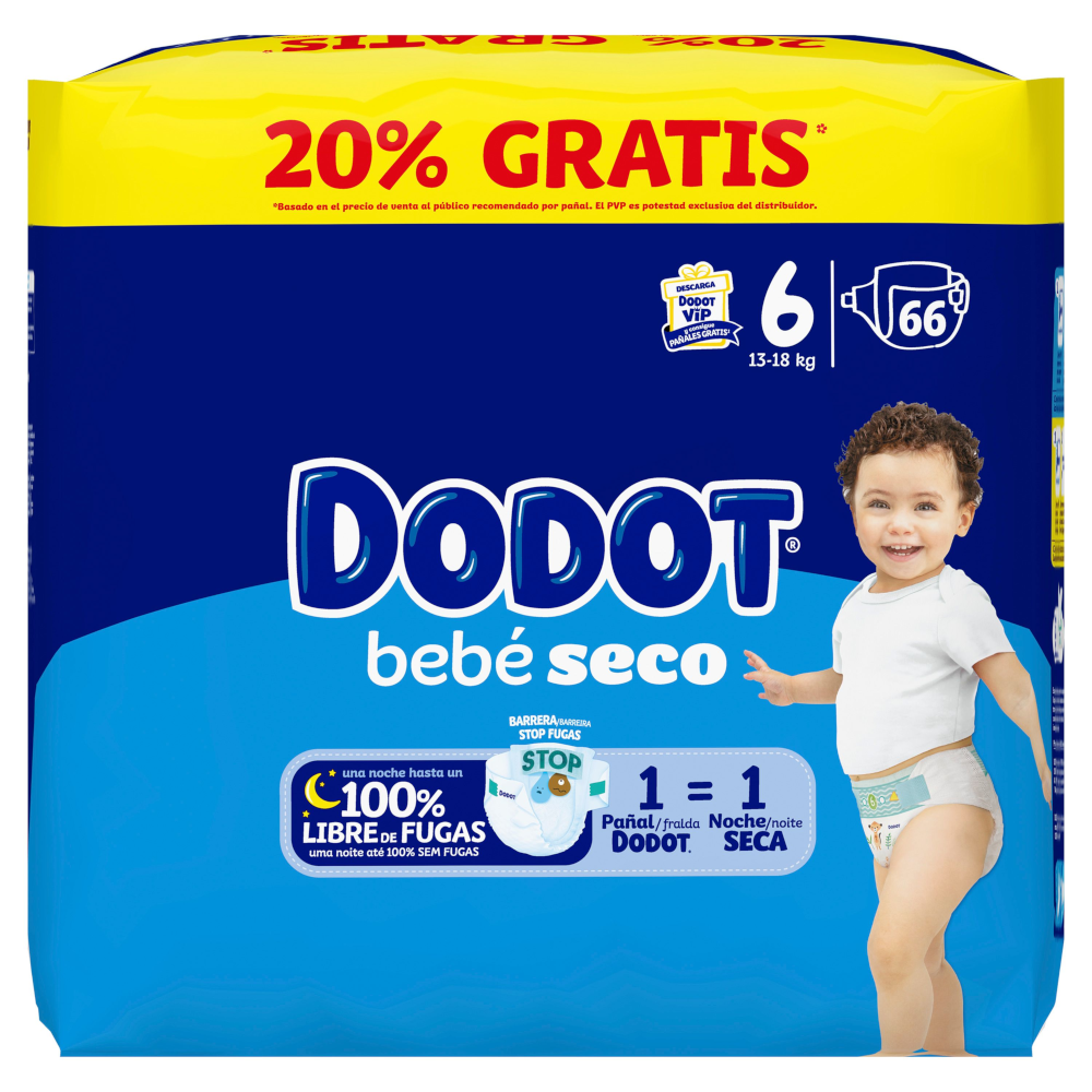 Dodot Bebé Seco Jumbo Pack Talla 6 66 uds