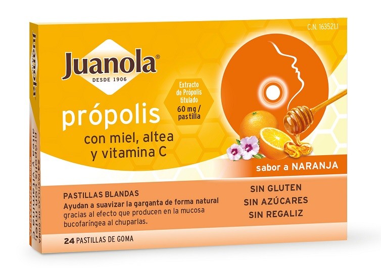 JUANOLA Própolis con Miel, Altea y Vit C sabor Naranja 24 Pastillas Blandas-1
