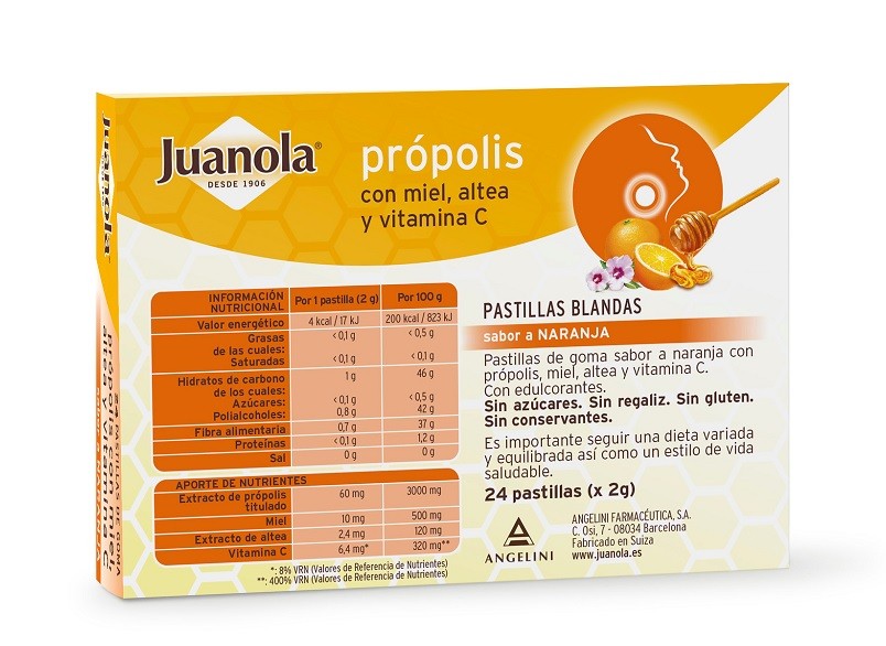 JUANOLA Própolis con Miel, Altea y Vit C sabor Naranja 24 Pastillas Blandas-3