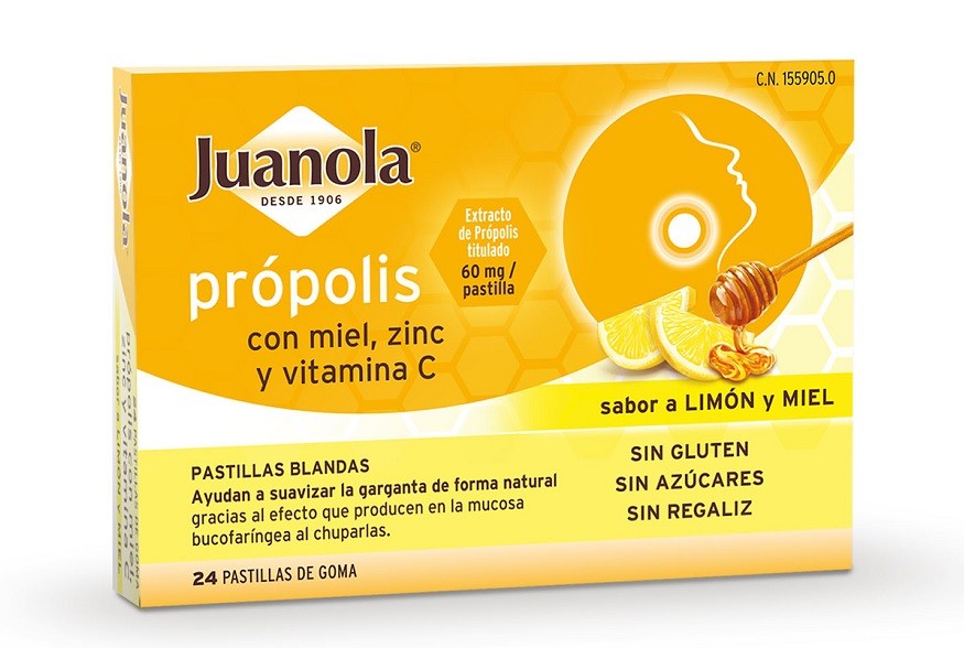 JUANOLA Própolis con Miel, Zinc y Vit C sabor Limón y Miel 24 Pastillas Blandas-2