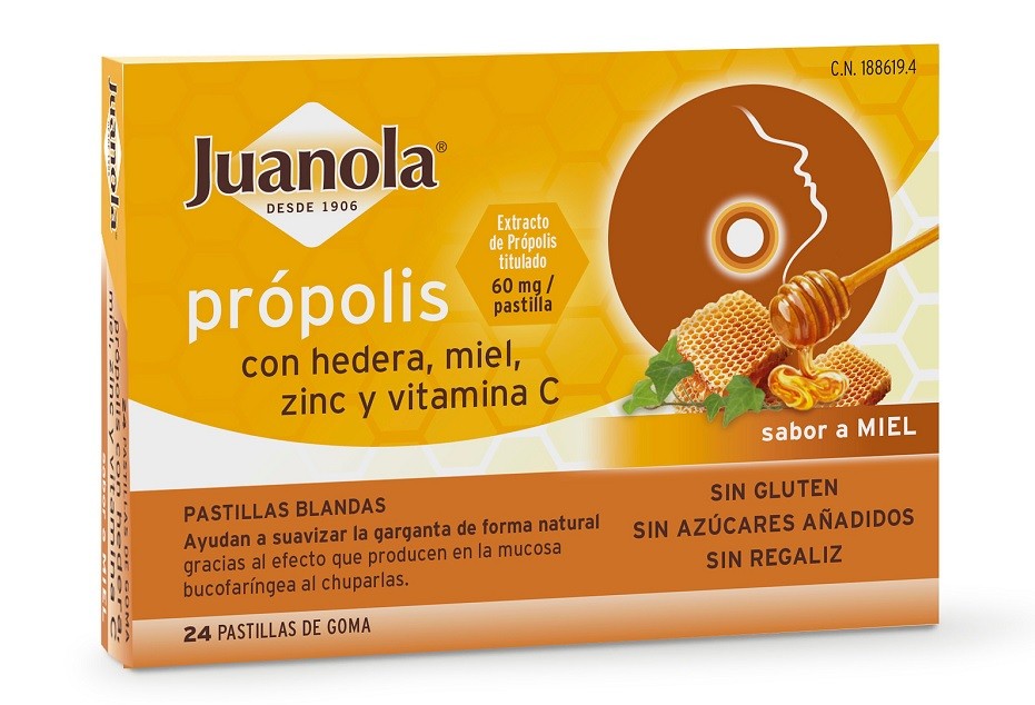 JUANOLA Própolis con Hedera, Miel, Zinc y Vit C sabor Miel 24 Pastillas Blandas-1