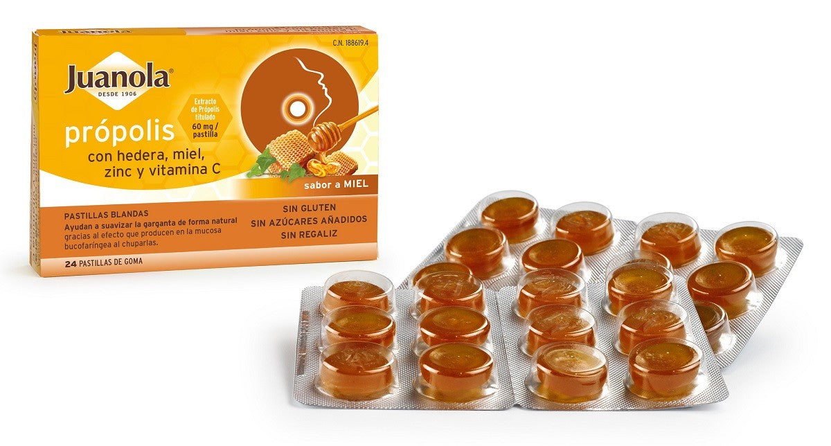 JUANOLA Própolis con Hedera, Miel, Zinc y Vit C sabor Miel 24 Pastillas Blandas-2