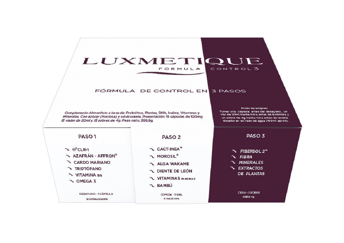 LUXMETIQUE Fórmula Control 3 (15 Cápsulas + 15 Viales + 15 Sobres)-5