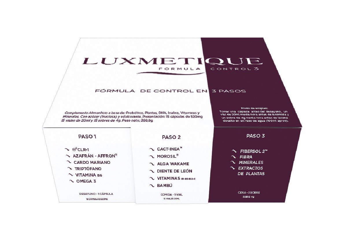 LUXMETIQUE Fórmula Control 3 (15 Cápsulas + 15 Viales + 15 Sobres)-5