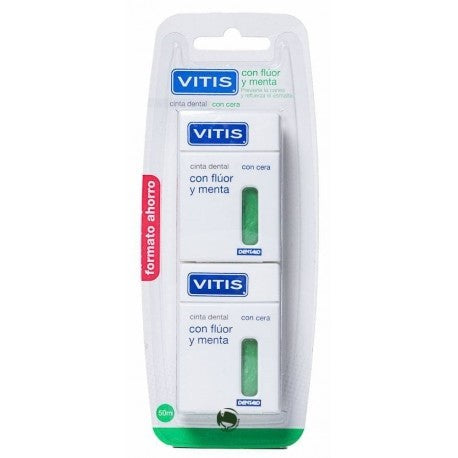 VITIS Duplo Cinta Dental con Flúor y Menta 2x50m-1