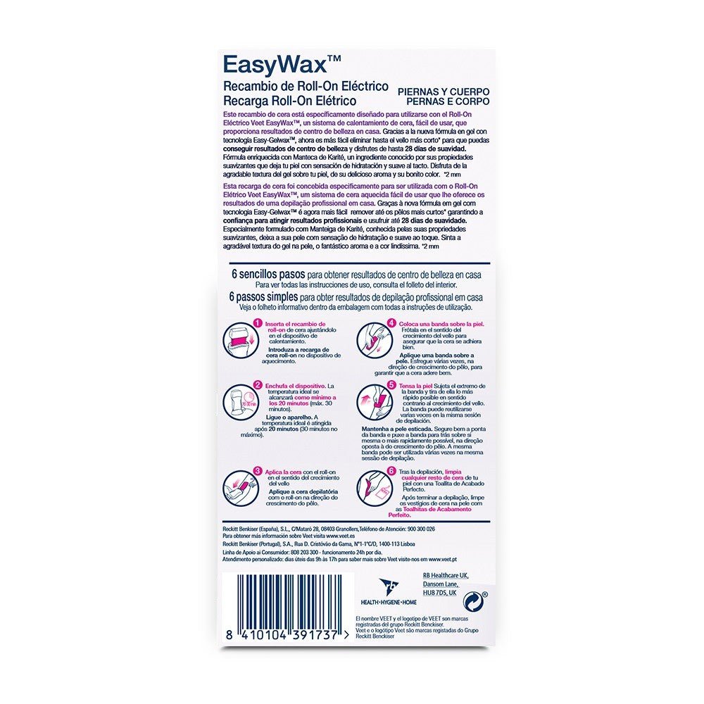 VEET Cera Depilatoria EasyWax Recambio Roll-On Eléctrico con Manteca de Karité 50ml-4