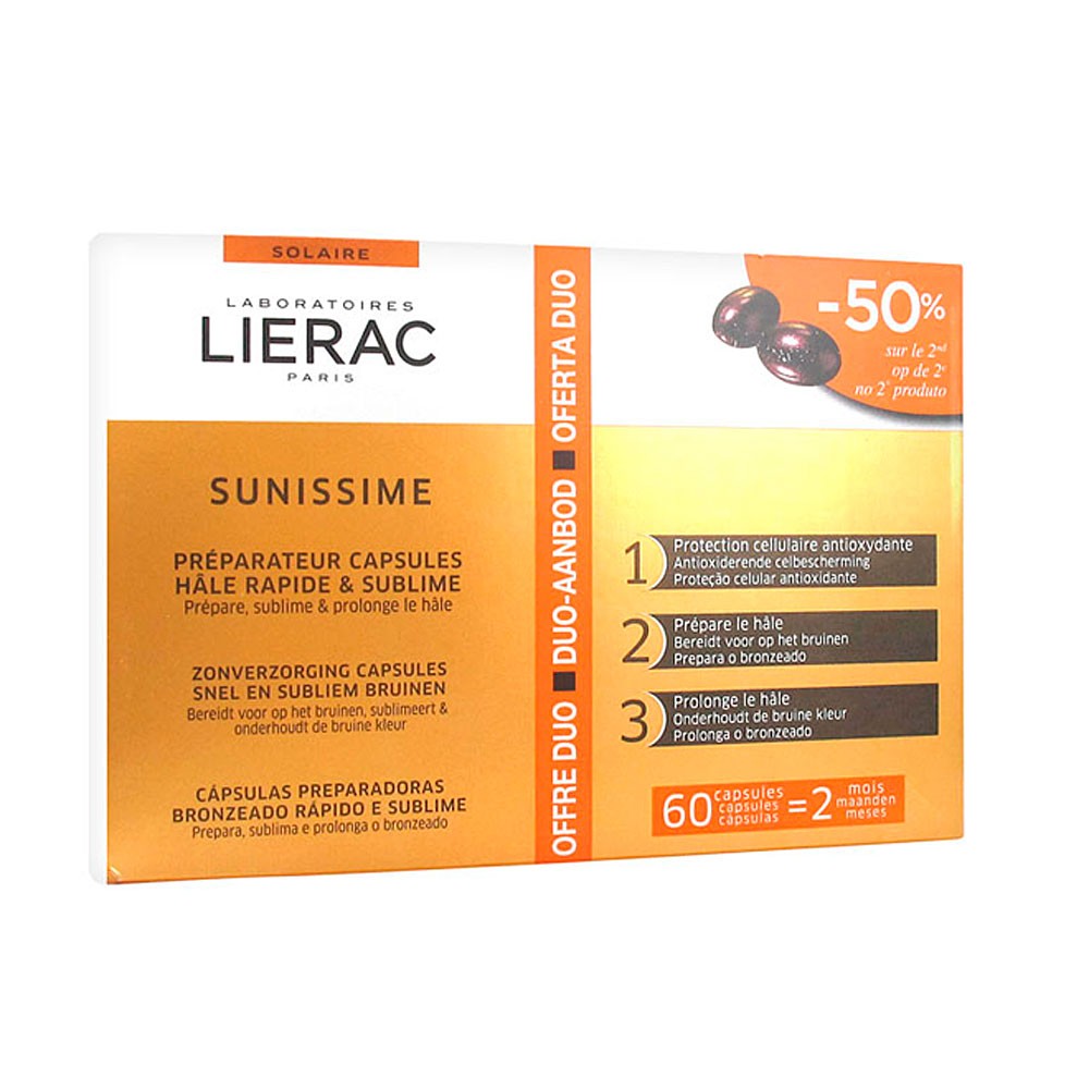 LIERAC Duplo Sunissime Cápsulas Solares Bronceado Rápido & Protección Antiedad 2x30 cápsulas-1