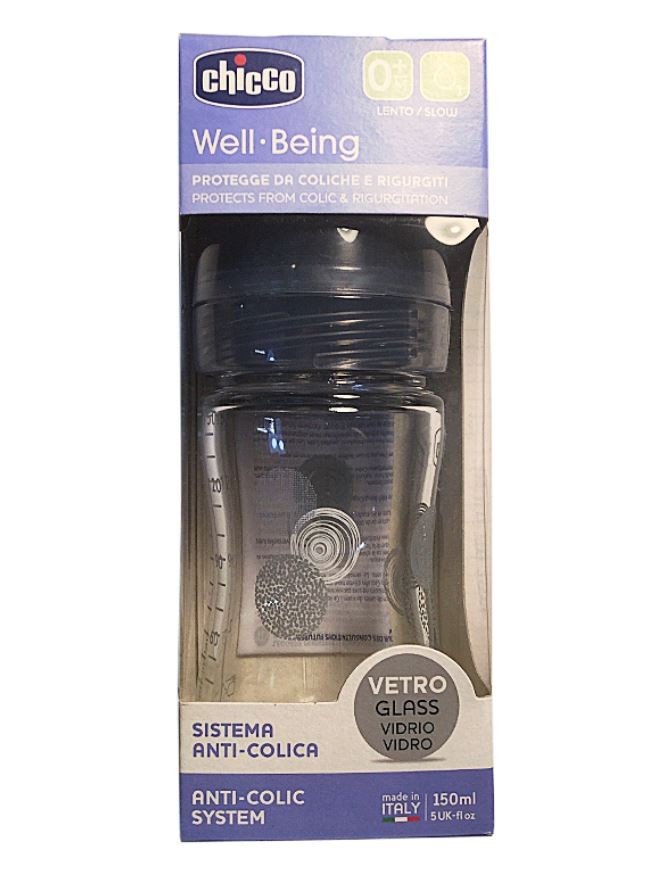 CHICCO Biberón Well-Being Vidrio y Silicona 150ml Neutro-1