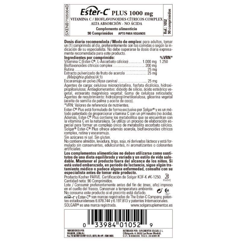 SOLGAR Ester-C Plus 1000mg Vitamina C 90 Comprimidos-3