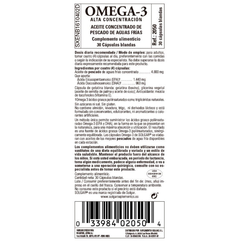 SOLGAR Omega-3 Alta Concentración 30 Cápsulas Blandas-3