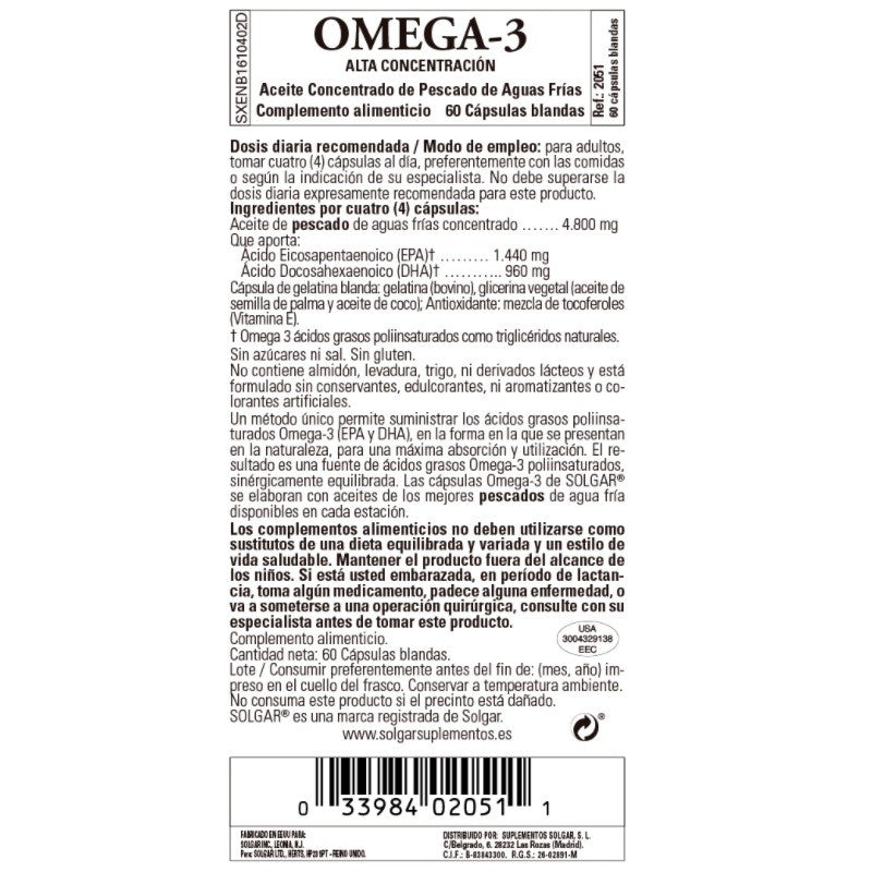 SOLGAR Omega-3 Alta Concentración 60 Cápsulas Blandas-3