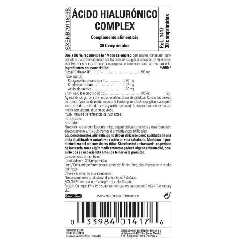 SOLGAR Ácido Hialurónico Complex 30 Comprimidos-3
