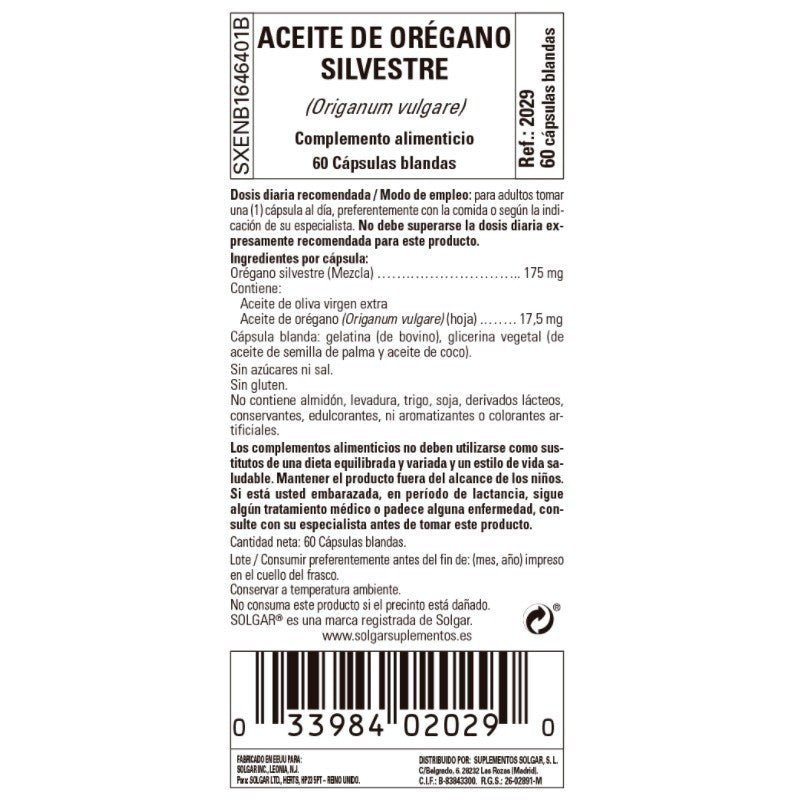 SOLGAR Aceite de Orégano Silvestre (Origanum Vulgare) 60 Cápsulas Blandas-3