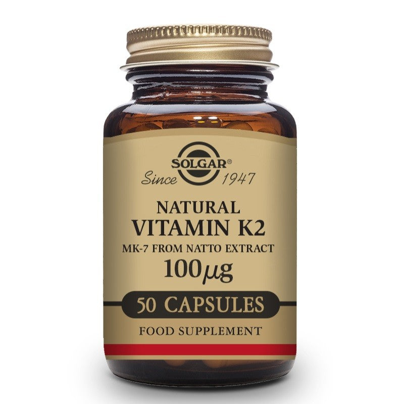 SOLGAR Vitamina K2 100μg con MK-7 Natural (Extracto de Natto) 50 Cápsulas Vegetales-1