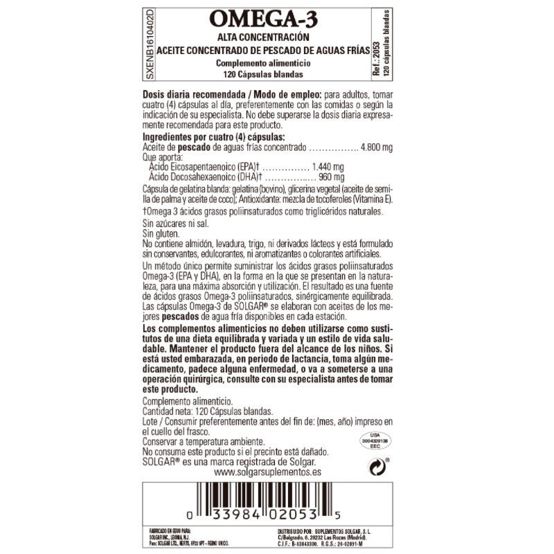 SOLGAR Omega-3 Alta Concentración 120 Cápsulas Blandas-3