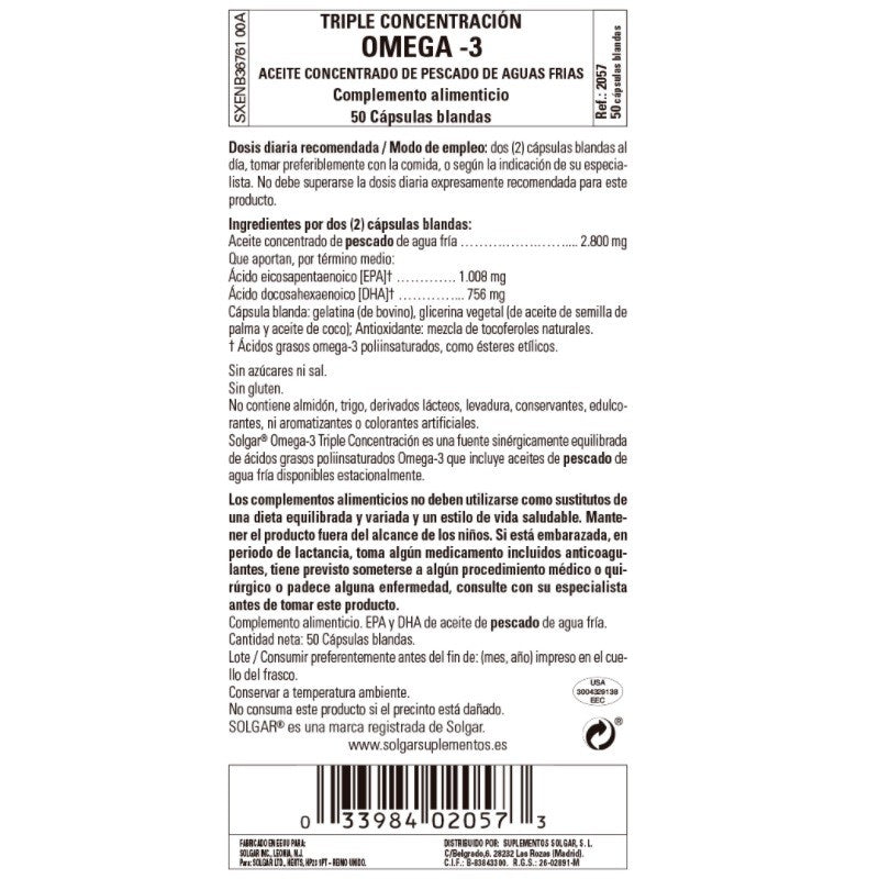 SOLGAR Omega-3 Triple Concentración 50 Cápsulas Blandas-3