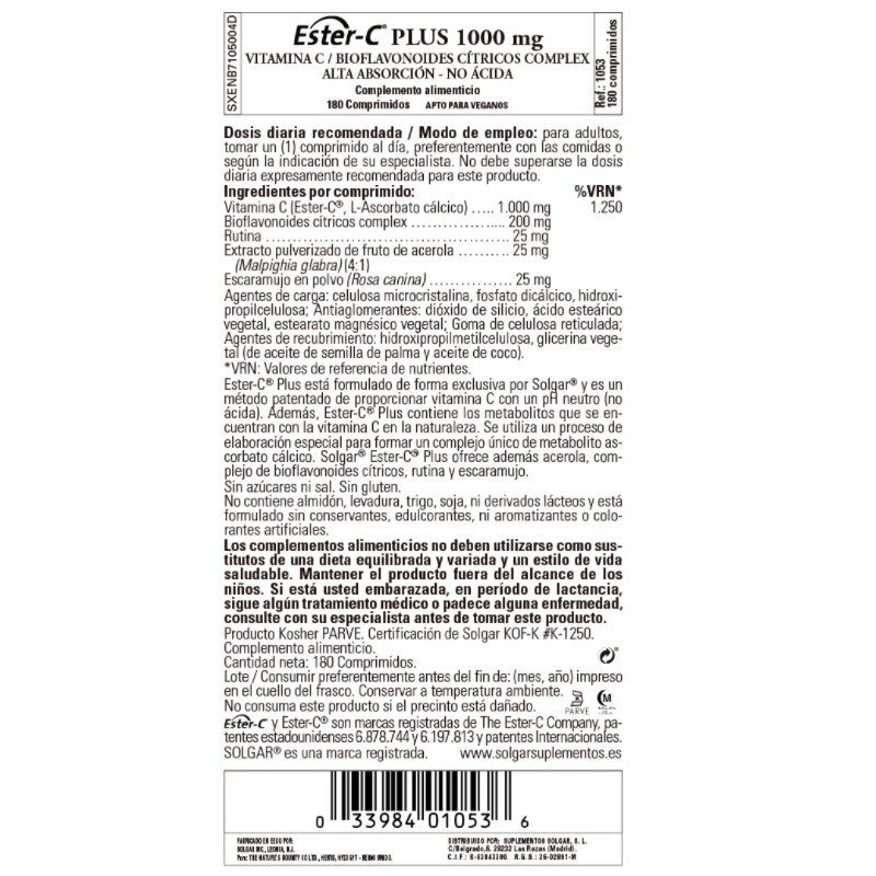SOLGAR Ester-C Plus 1000mg Vitamina C 180 Comprimidos-3