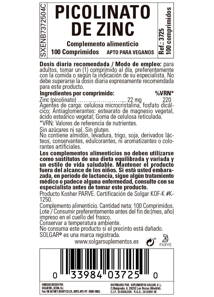 SOLGAR Zinc Picolinato 22mg 100 comprimidos-3