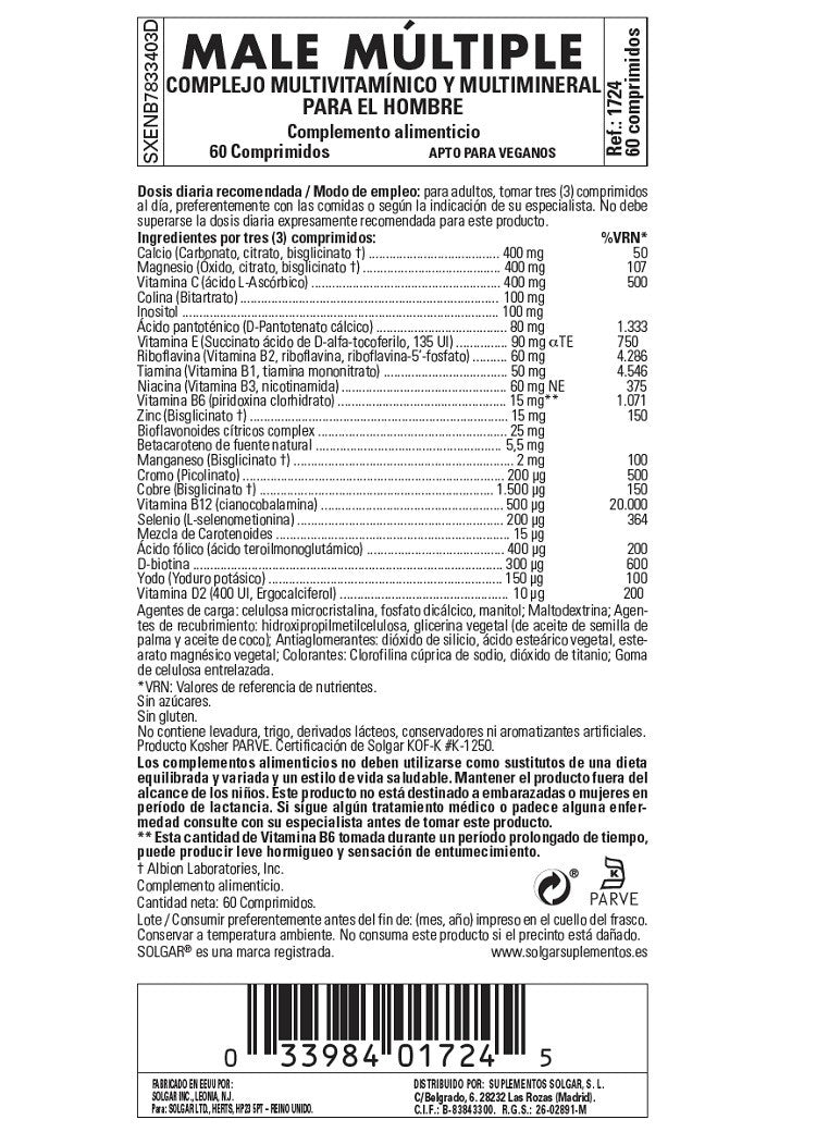 SOLGAR Male Múltiple Complejo Vitamínico Hombre 60 Comprimidos-3