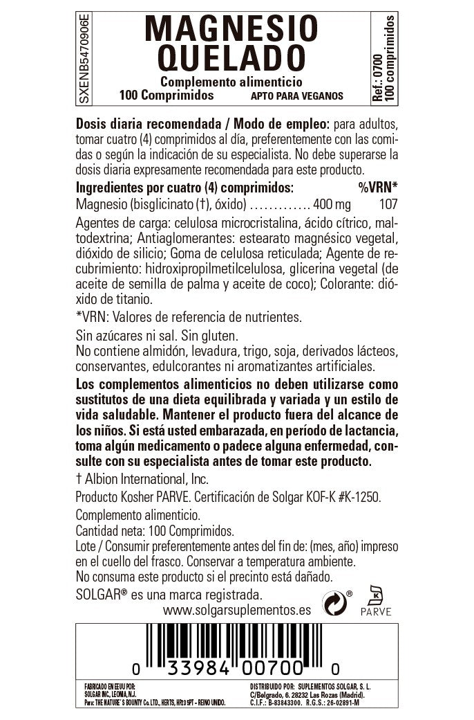 SOLGAR Magnesio Quelado 100 Comprimidos-3