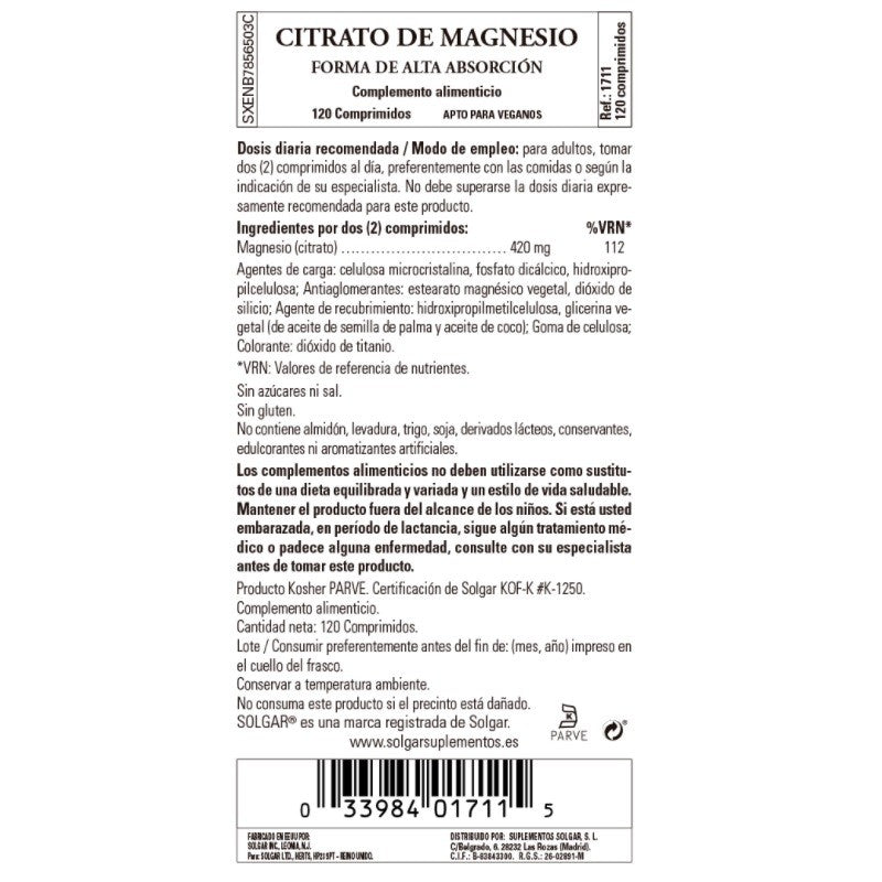 SOLGAR Citrato de Magnesio 120 Comprimidos-3