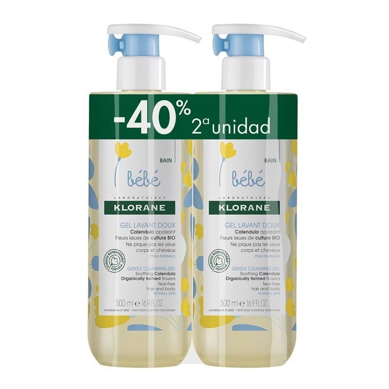 KLORANE BEBÉ Pack Duo Gel Limpiador Suave Caléndula Cuerpo y Cabello 2x500ml-1