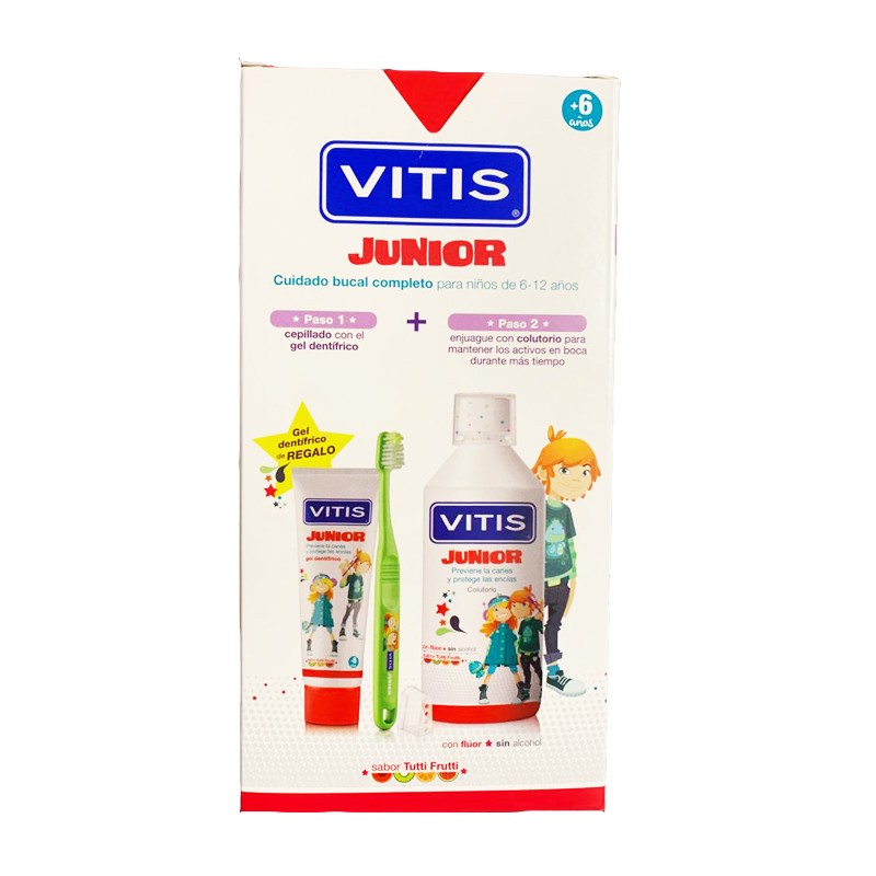 VITIS Junior Cuidado Completo: Colutorio + Cepillo Dental Suave + Gel Dentífrico GRATIS-1