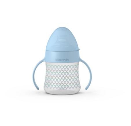 SUAVINEX Biberón First 150ml con Asas y Boquilla Antiderrame +4M (Azul)-1