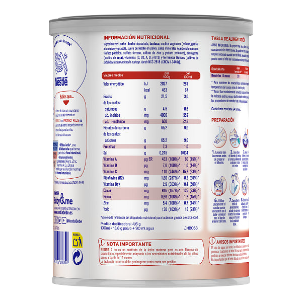 NIDINA 3 Leche de Crecimiento para Lactantes Pack Oferta 4x800g-4