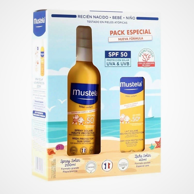 MUSTELA Spray Solar Bebés SPF50 (200ml) + Crema Solar Facial SPF50+ (40ml)-5