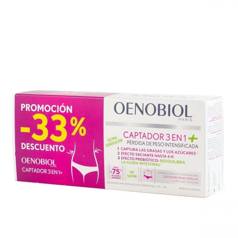 OENOBIOL Captador 3 en 1+ Pérdida de Peso Intensificada DUPLO 2x60 Cápsulas-1