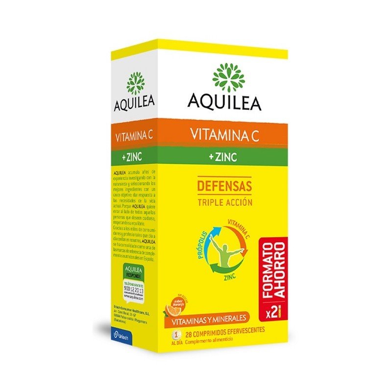 AQUILEA Vitamina C + Zinc Defensas Sabor Naranja 28 Comprimidos Efervescentes-1