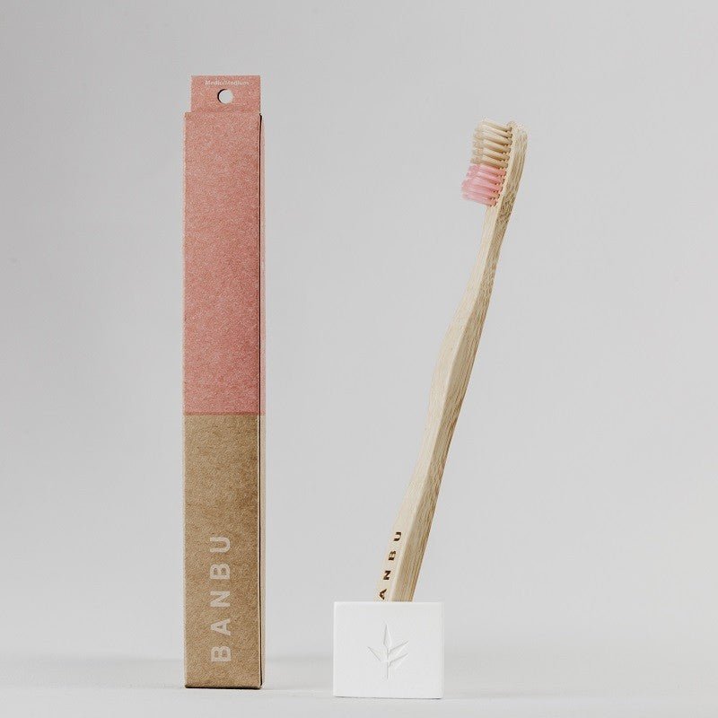 BANBU Cepillo de Dientes de Bambú Medio color Rosa-4