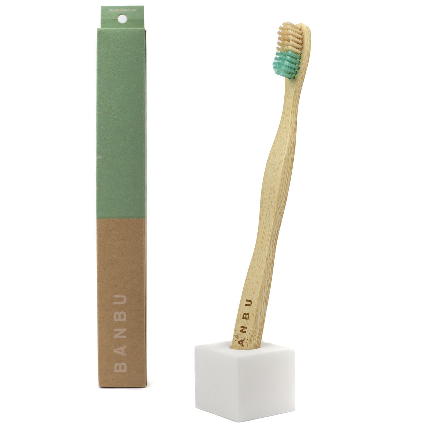 BANBU Cepillo de Dientes de Bambú Medio color Verde-1