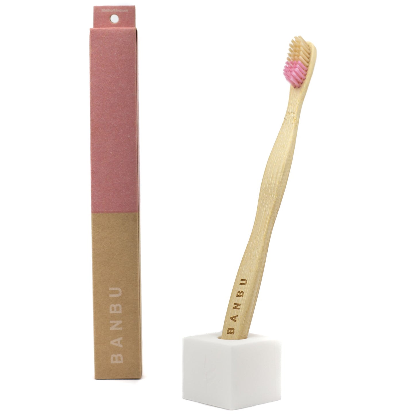 BANBU Cepillo de Dientes de Bambú Medio color Rosa-1