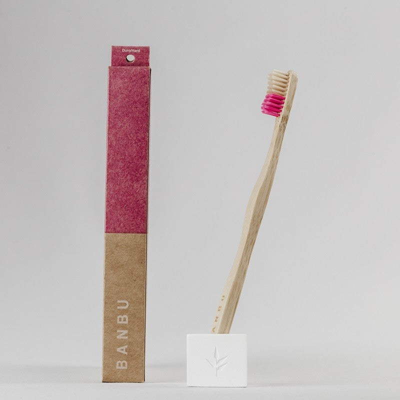 BANBU Cepillo de Dientes de Bambú Duro Rosa-4
