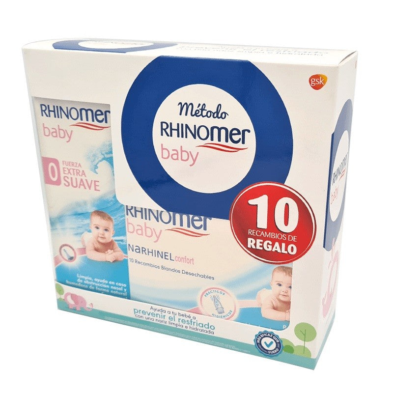 RHINOMER BABY Spray Nasal Fuerza 0 Extra Suave 115ml + 10 Recambios Blandos Desechables de REGALO-1