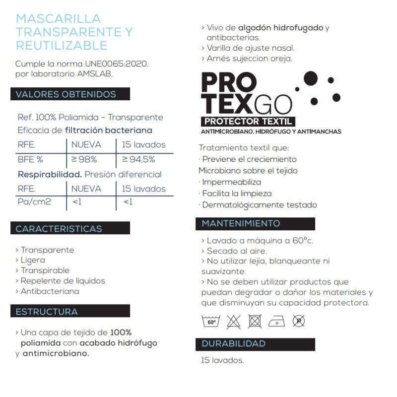 Mascarilla Transparente Homologada Reutilizable Niños (7-12 años) Color Gris 1 Mascarilla - INCA-6