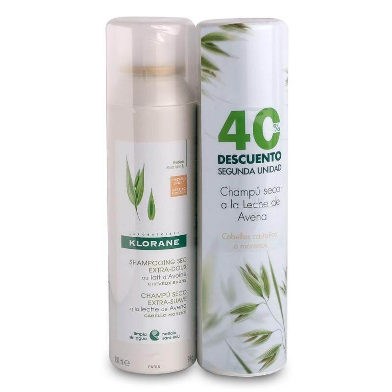 KLORANE Champú Seco Leche de Avena Cabellos Morenos 2x150ml-2