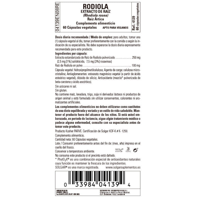SOLGAR Rhodiola (Raíz de Rodiola) 60 cápsulas vegetales-3