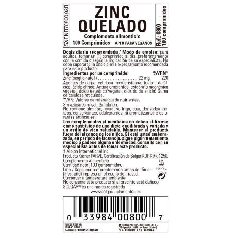 SOLGAR Zinc Quelado 100 Comprimidos-3