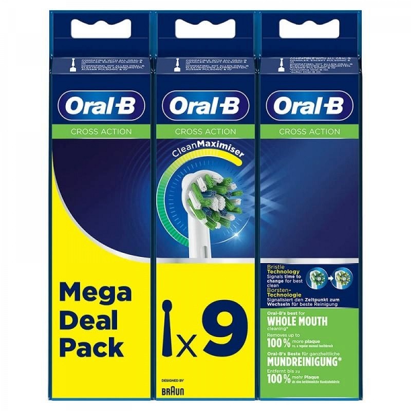 ORAL-B CrossAction Recambio Cepillo de Dientes Eléctrico con CleanMaximiser 9 Cabezales-1