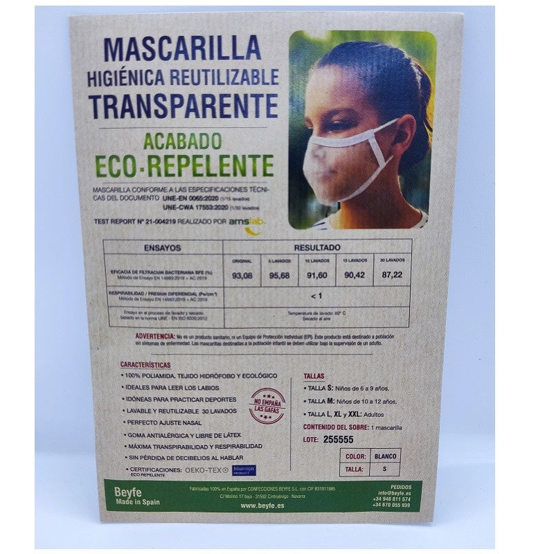 Mascarilla Transparente Homologada Reutilizable Viroblock Talla S - BEYFE--2