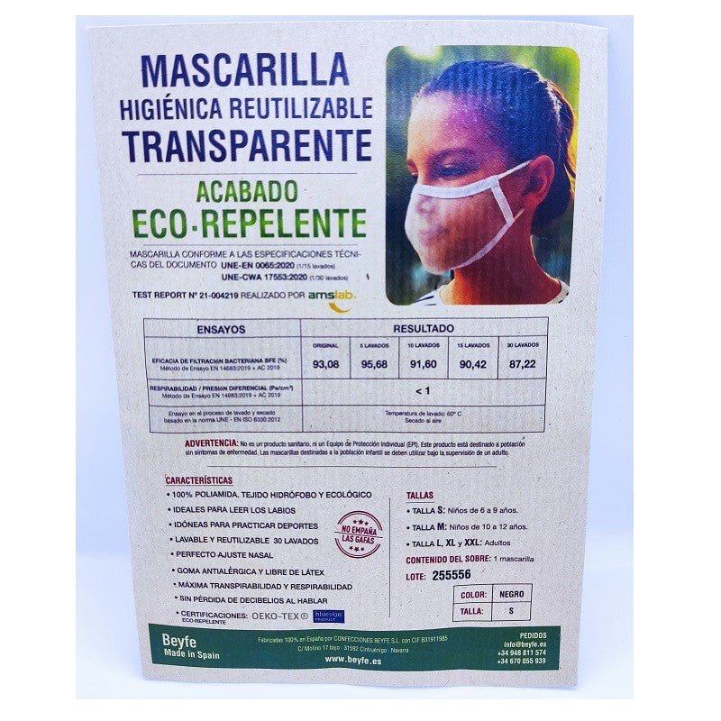 Mascarilla Reutilizable Transparente Homologada Viroblock Color Negro Talla S - BEYFE--2