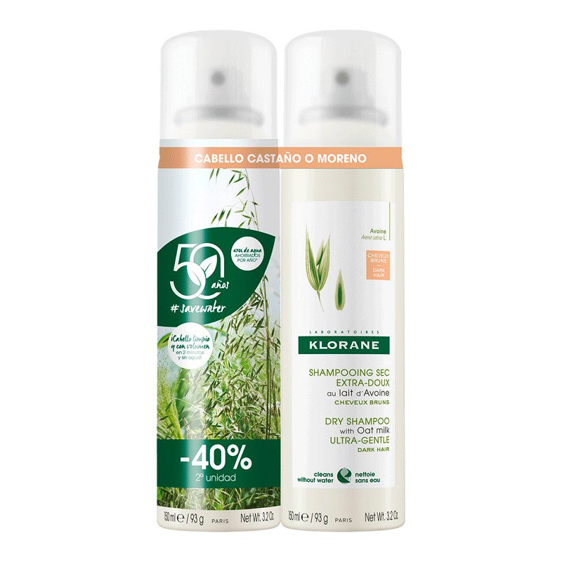 KLORANE Champú Seco Leche de Avena Cabellos Morenos 2x150ml-1