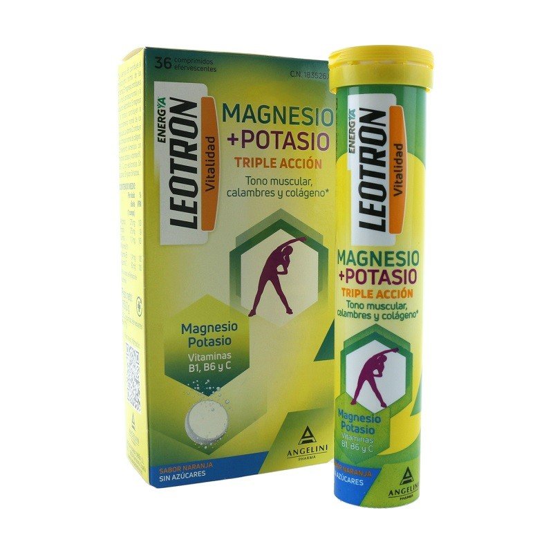 LEOTRON Magnesio+Potasio Triple Acción 36 Comprimidos Efervescentes-1
