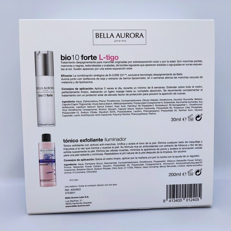 BELLA AURORA BIO 10 Forte L-Tigo Tratamiento Despigmentante 30ml + Tónico Exfoliante 200ml de REGALO-2