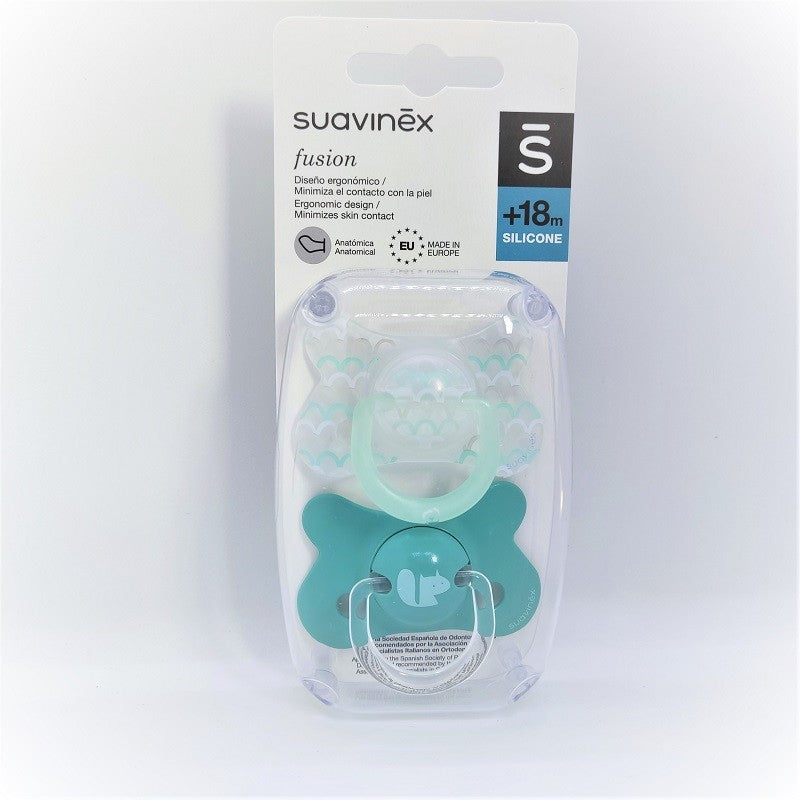 SUAVINEX Chupete Fusion Tetina Anatómica Silicona +18M 2ud (Verde Ondas y Ardilla)-1