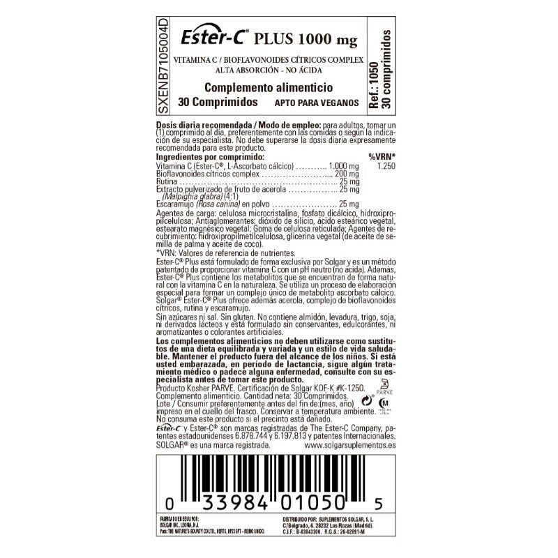SOLGAR Ester-C Plus 1000mg Vitamina C 30 Comprimidos-3
